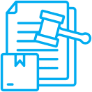 Legal document with gavel and package icon.
